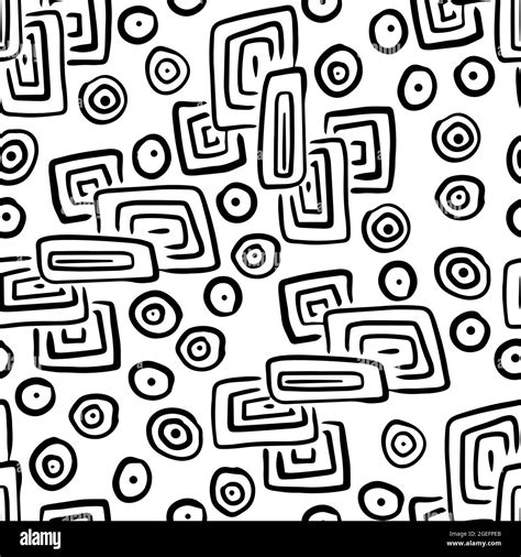 Hand drawn abstract shapes seamless pattern. Black and white background ...