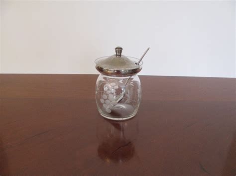 Vintage Glass Sugar Bowl silver plate lid & spoon