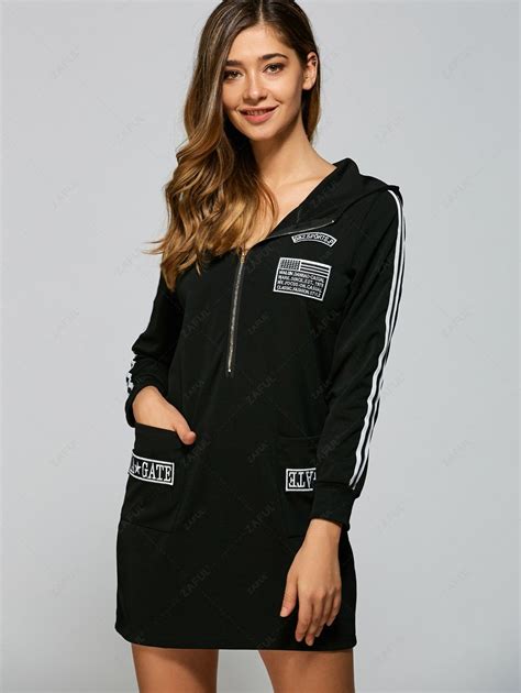 [27% OFF] 2021 Hoodie Dress With Pockets In BLACK | ZAFUL