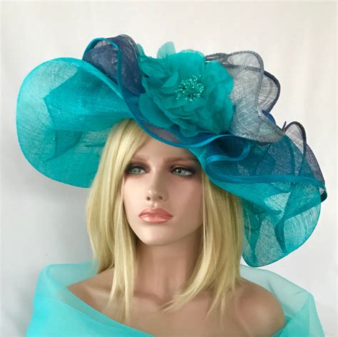 Women's Hat. Turquoise Zephyr Hat. Wedding Hat. Ceremony Hat. Race Hat. Headband. Capeline Hat ...