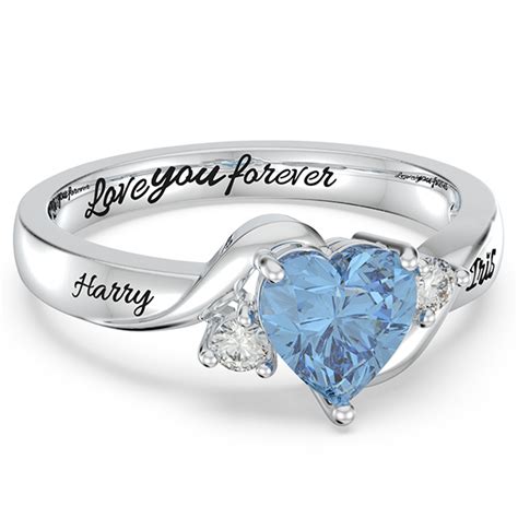 Engraved Heart Stone Promise Ring