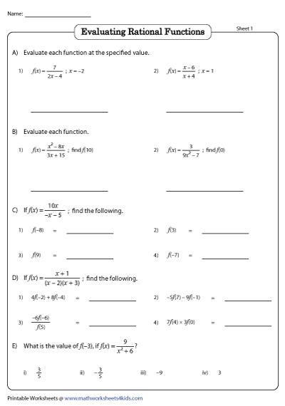 Evaluating Functions Worksheet Pdf