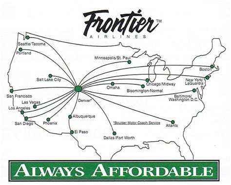 Frontier Airlines June 14, 1999 Route Map