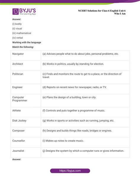 NCERT Solutions for Class 6 English Unit 6 Who I Am