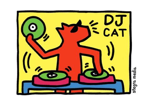 Keith Haring inspired design I did! DJ Cat. Pop Art Posters, Poster Art, Club Poster, Dog Poster ...