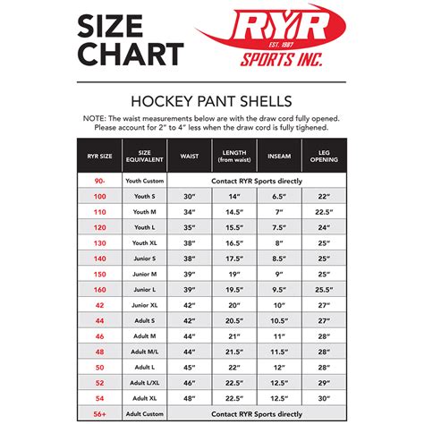 Hockey Pants Size Chart