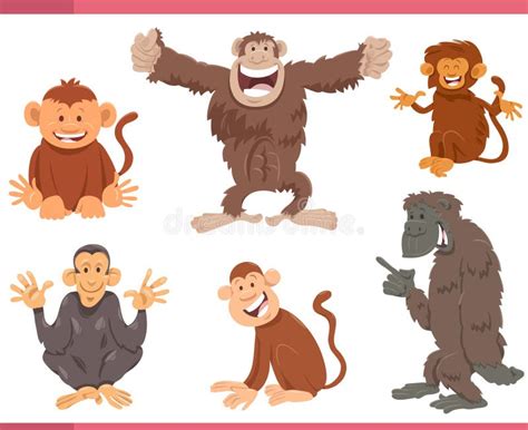 Funny Cartoon Monkeys and Apes Animal Characters Set Stock Vector - Illustration of cute, chimp ...