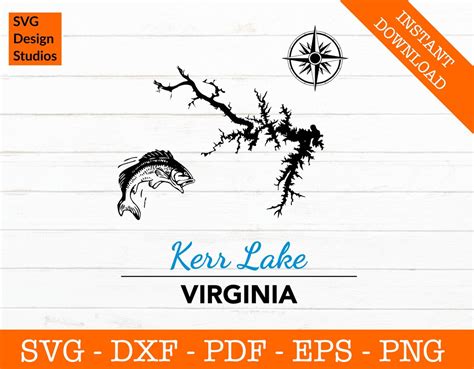 Kerr Lake, Virginia Map SVG Cut File PNG DXF Cricut Vector Clipart ...