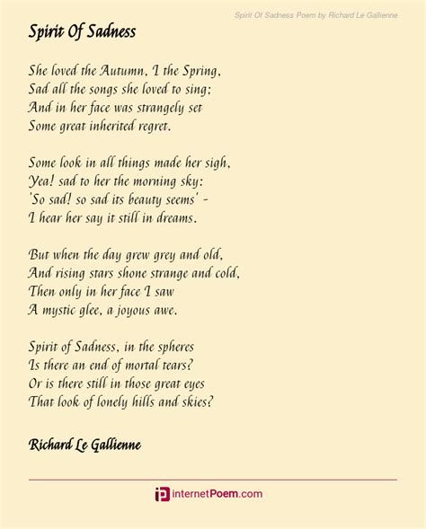 Spirit Of Sadness Poem by Richard Le Gallienne