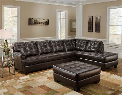 Chicory Brown Tufted Top Grain Leather Modern Sectional Sofa