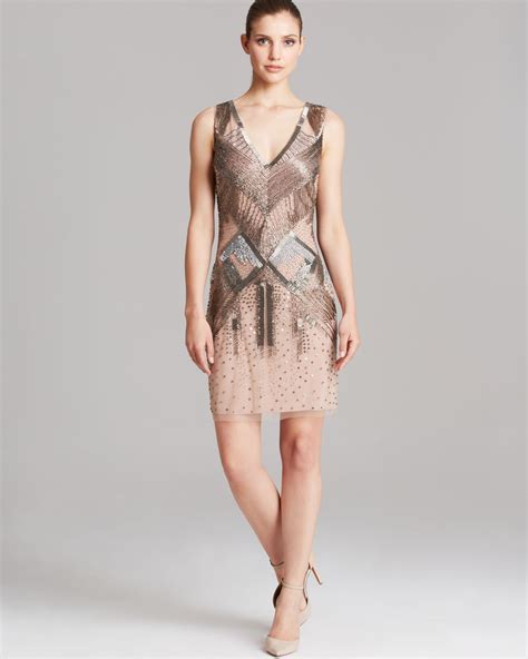 Lyst - Aidan Mattox Dress - Sleeveless V Neck Beaded Sheath in Pink