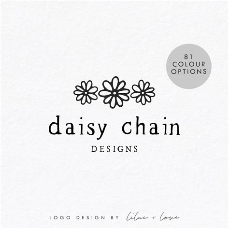 Pre Made Logo Design // Daisy Chain Logo, Floral Illustration Logo, Custom Logo Design, Cute ...