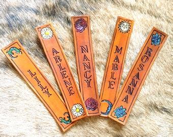 Custom Leather Rose and Name Bookmark Personalized Bookmark
