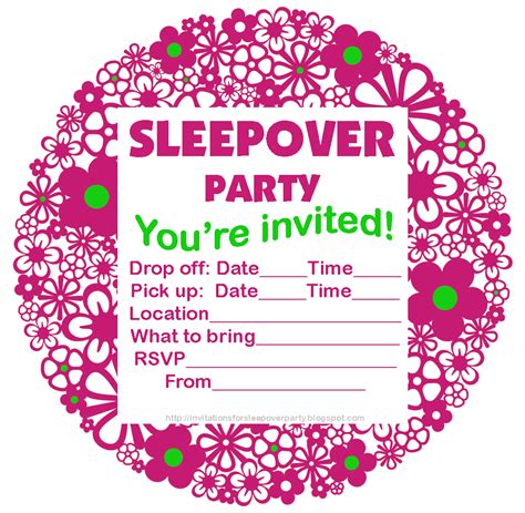 INVITATIONS FOR SLEEPOVER PARTY