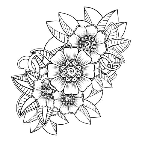 Flowers in black and white. Doodle art for coloring book 7546088 Vector ...