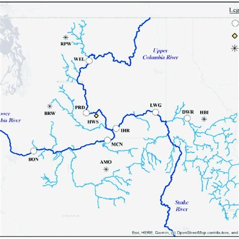 Map of Columbia River Basin with dams and observation sites marked.... | Download Scientific Diagram