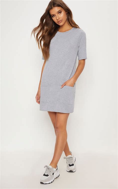 Basic Grey Pocket Detail T Shirt Dress | PrettyLittleThing USA