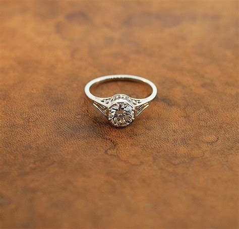 Antique Diamond Filigree Engagement Ring 18K by SITFineJewelry