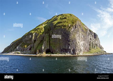 Westerly view of famous Scottish island Ailsa Craig located at the southern end of the Firth of ...