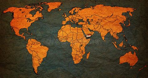 Map of Yemen Territory Located in Middle East Region with Country Flags Over Globe Map Stock ...