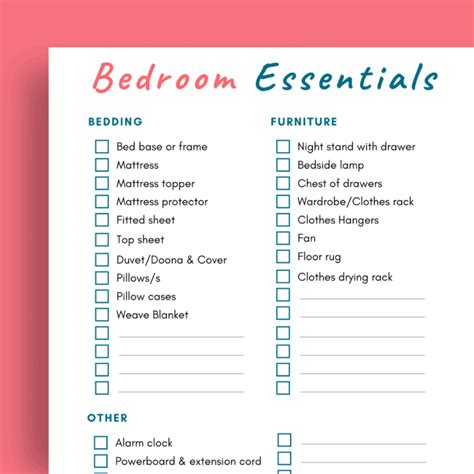 Bedroom Essentials Printable | GUIDE TO MOVING OUT