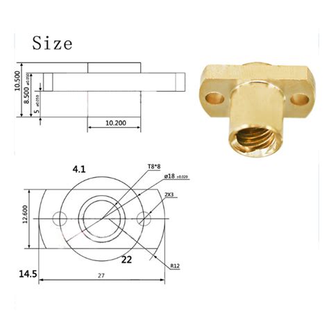 3D-S-007A 8mm Brass Flange Nut for T8 Acme Lead Screw