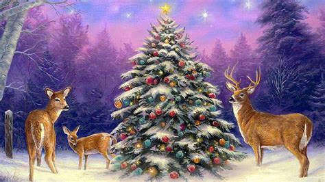 Xmas deer and tree, tree, holiday, christmas, deer, HD wallpaper | Peakpx