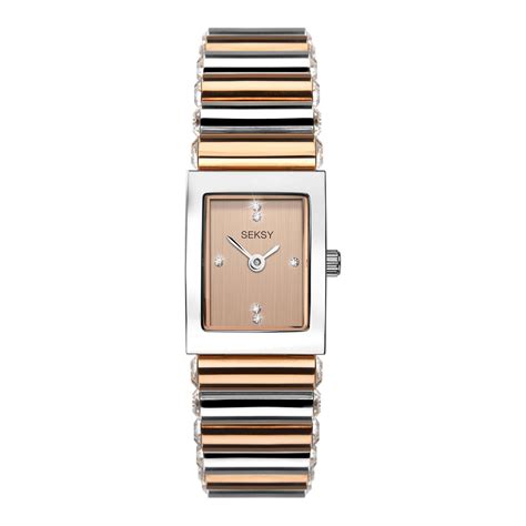 Seksy Edge Quartz Rose Gold Dial Two Tone Stainless Steel Bracelet Ladies Watch 2867