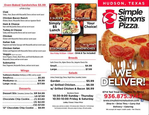 Menu for Simple Simon's Pizza in Lufkin, TX | Sirved