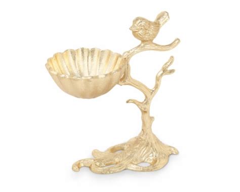 7 D Gold Centerpiece Bowl on Branch Base with Bird, 7"D x 8.5"H - QFC