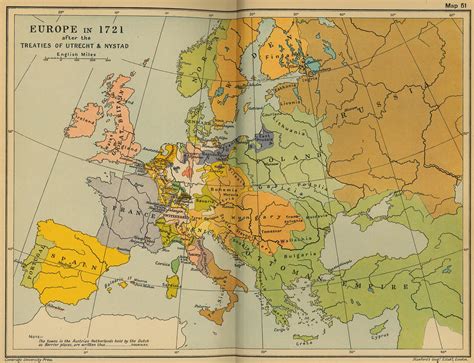 Map of Europe in 1721: After the Treaties of Utrecht and Nystad