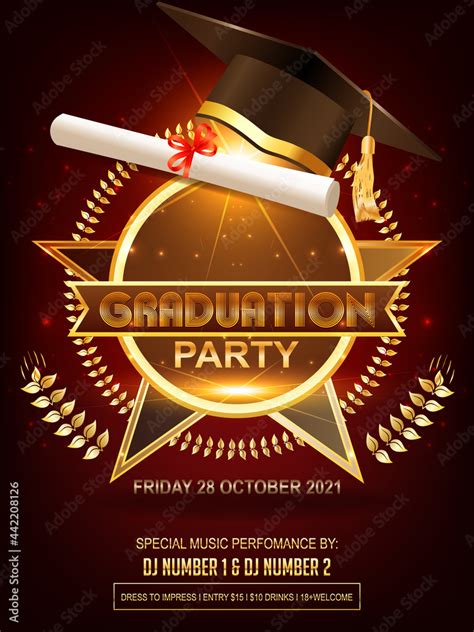 Graduation party . Prom celebration invitation poster, congratulation, greetings flyer with ...