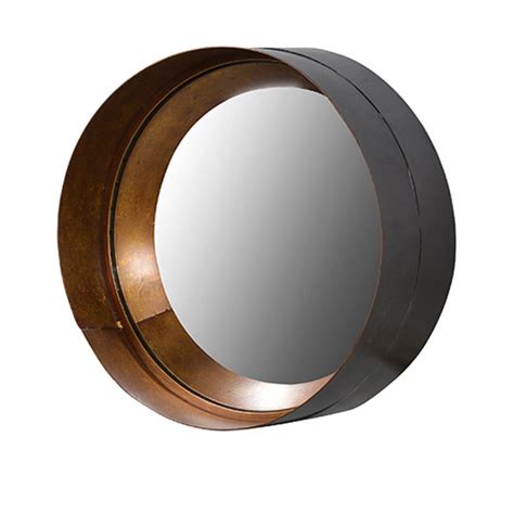 Black And Gold Metal Distressed Round Mirror 26x10cm.