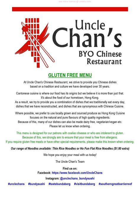 Menu at Uncle Chan's Chinese Restaurant, Bundaberg Central, 245 Bourbong St