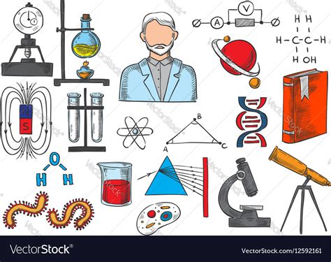 Science items sketch icons Royalty Free Vector Image