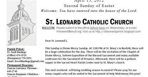 St. Leonard Catholic Church: Sunday Bulletin - Divine Mercy Sunday