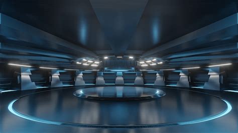 Premium Photo | Empty light blue studio room futuristic sci fi big hall ...