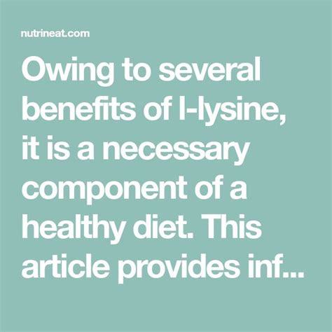 Owing to several benefits of l-lysine, it is a necessary component of a healthy diet. This ...