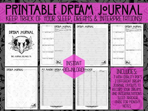 Printable Dream Journal Dream Diary Dream Tracker - Etsy