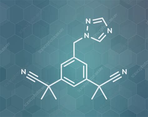 Anastrozole breast cancer drug, molecular model - Stock Image - F025 ...