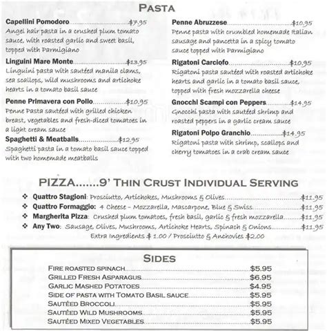 Menu at La Zaza Trattoria steakhouse, St. Charles