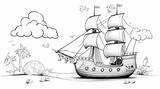 Coloring Book Page Of A pirate Ship Adventure On The high seas With  sketch template