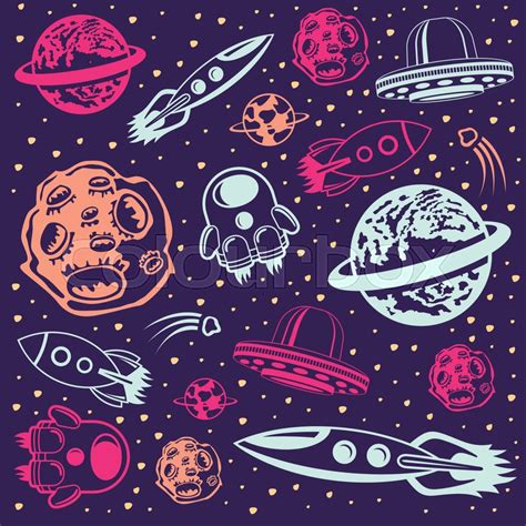 Space background seamless pattern with ... | Stock vector | Colourbox