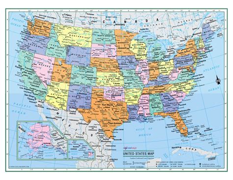 Map of the USA States Wall Chart Large Poster Art Print Gift in Multiple Sizes Sammeln ...