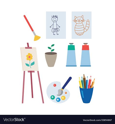 Arts and crafts items set for drawing painting Vector Image