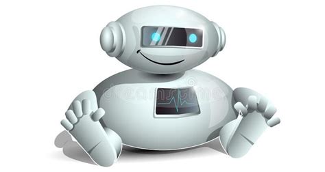 Little funny robot. Vector illustration of a funny full robot sitting ...