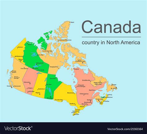 Canada map with provinces and cities Royalty Free Vector