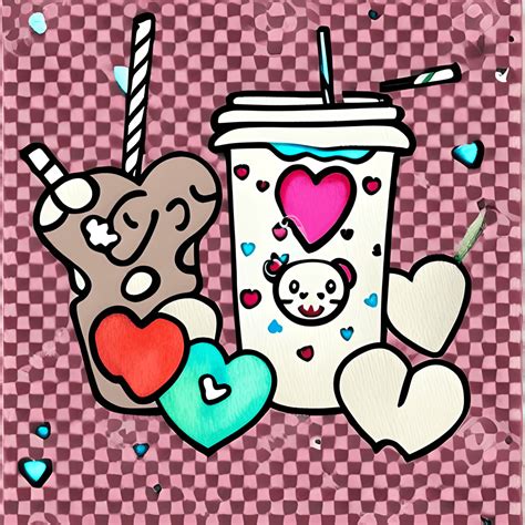 Valentines Day Boba Tea Doodle ClipArt Graphic · Creative Fabrica