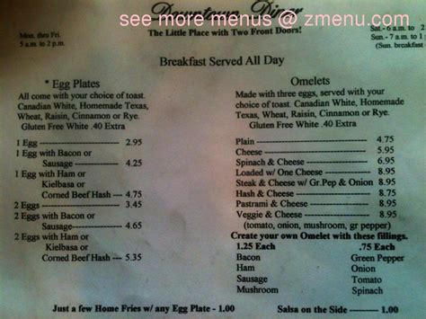 Menu at Downtown Diner restaurant, Augusta