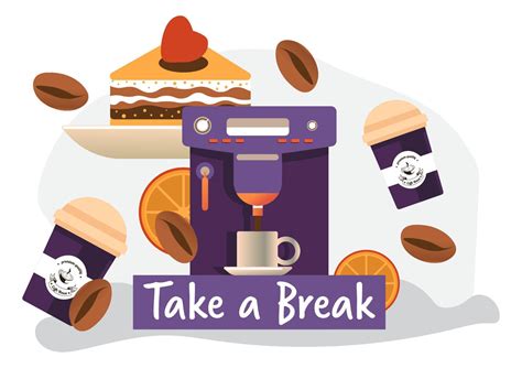 Take break, coffee machine with beverage and cake 17744643 Vector Art ...